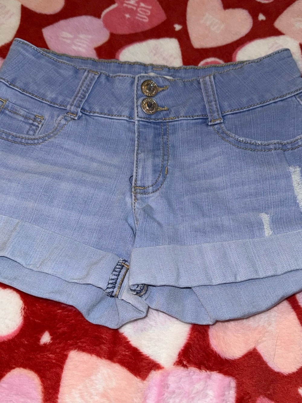 Jordache Girls Size 7 Distressed Denim Light Blue Jean Shorts